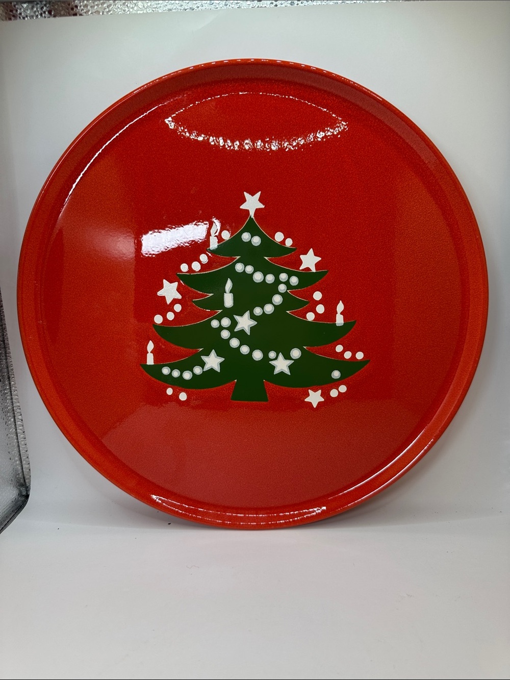 Waechtersbach Plate Round Platter Red Christmas Tree Germany Holiday Serving